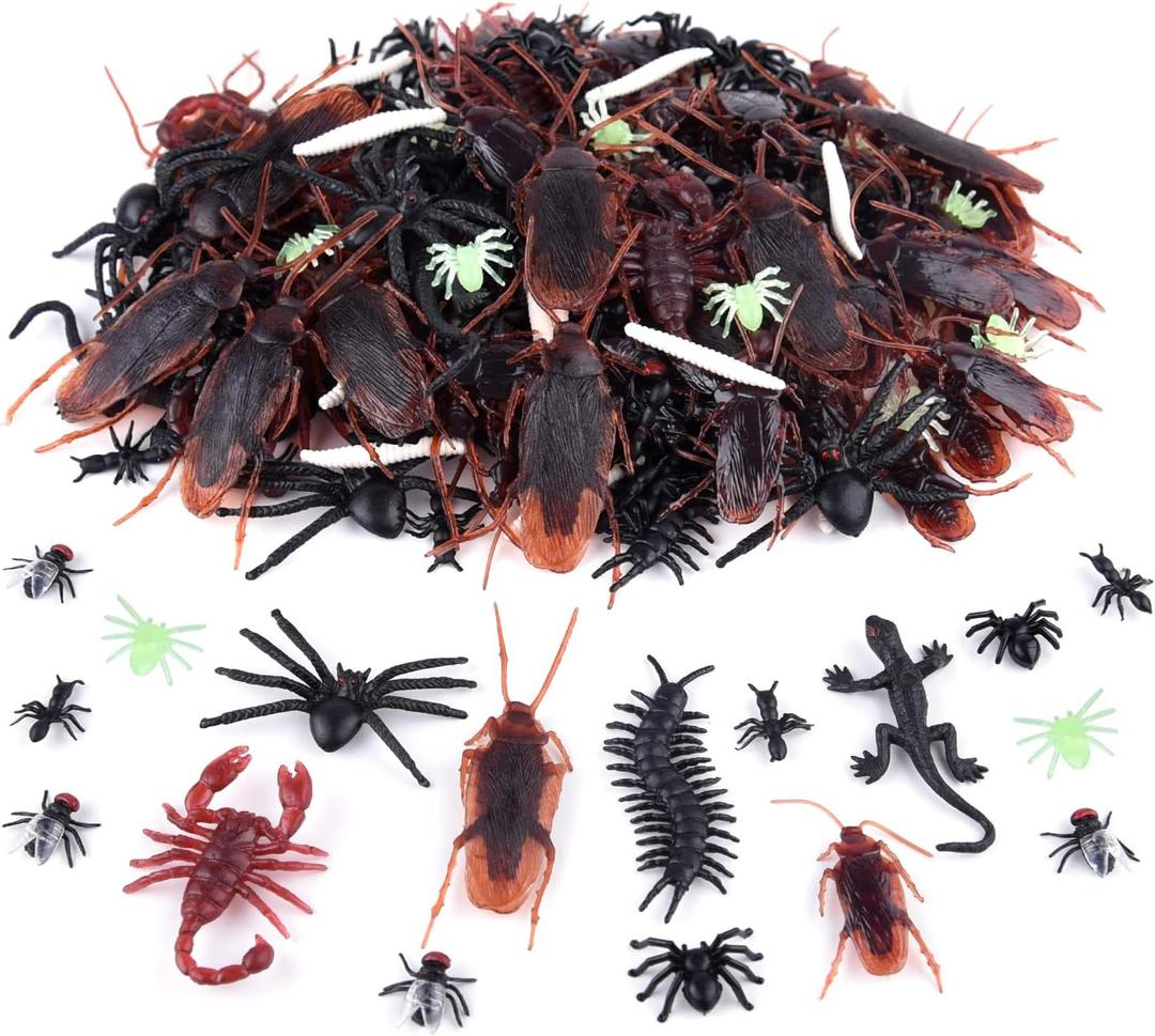 ASTARON 210 Pcs Realistic Bugs Plastic Trick Joke Toys Cockroaches Spiders Centipedes Scorpions for Halloween Party Fool's Day Decoration