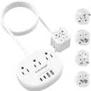 European Travel Plug Adapter with USB C, Multi Country Outlet Adapter with 3 AC Outlets and 4 USB Ports, Type A/C/G/I Plug Adapter for US to Most of Country, Universal Travel Adapter, 3FT