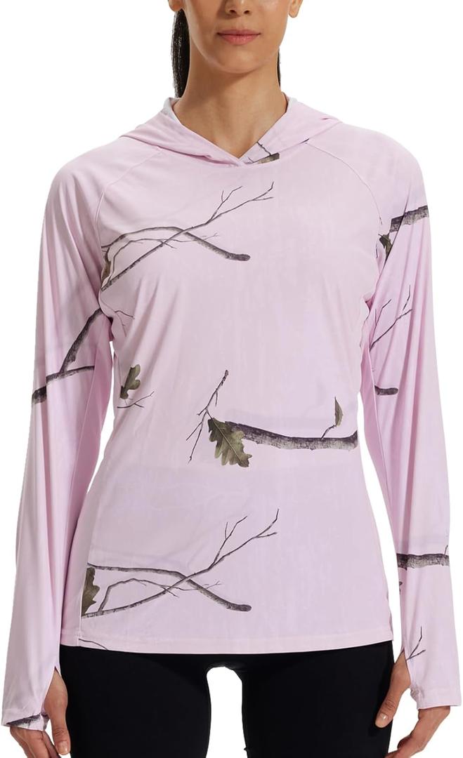 LOOGU Women's UPF 50+ Sun Protection Hoodies Shirts Slim Fit Long Sleeve Lightweight Quick Dry Fishing Hking Outdoor (Pink, XXL)