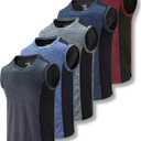 Liberty Imports Pack of 5 Men's Stretch Cool Dry Muscle Tank Tops Athletic Crewneck Sleeveless Workout Shirts (Small, Gray/Navy/Black/Maroon/Light Blue)