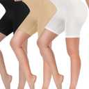 Reamphy 3 Pack Slip Shorts for Women Under Dress,Comfortable Smooth Yoga Shorts,Workout Biker Shorts (Large, Black+white+nude)
