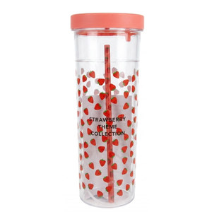 Plastic Sipper & Straw. Strawberry Edition