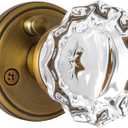 Glass Door Knobs Interior, Vintage Privacy Clear Crystal Door Knobs with Lock Antique Brass Door Knob for Bedroom Bathroom, 1 Pack