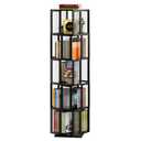 BAMEOS Solid Wood Rotating Bookshelf Tower 5 Tier360Storage Spinning Bookcase, Black Cube Corner Bookshelf for Office,Bedroom and Living Room