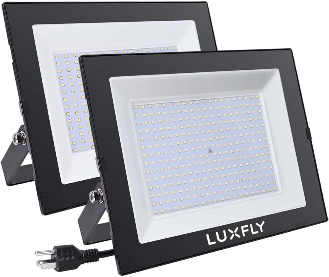 2 Pack LED Flood Lights Outdoor,200W 20000LM Super Bright Work Light with Plug, IP66 Waterproof Security Lights, 6500K Portable Floodlights for Patio, House, Garage