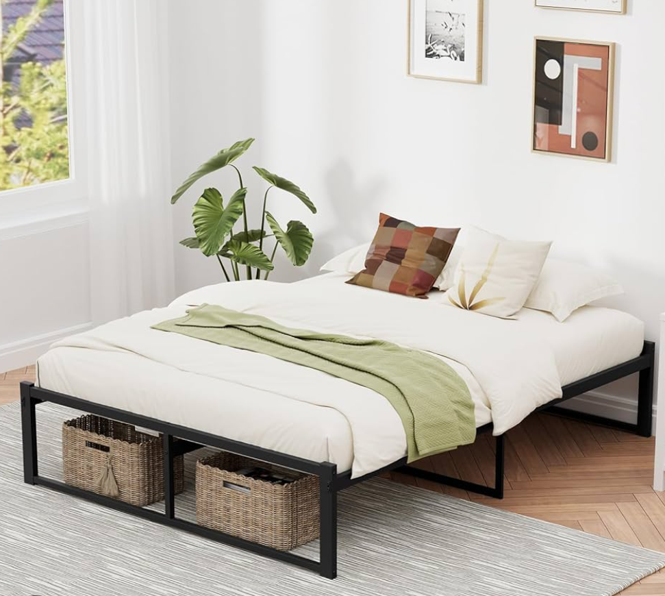 Anyelse Queen Bed Frame, 14 Inch High Heavy Duty Metal Platform Bed Frame Full Size No Box Spring Needed, Large Under Bed Storage Space, Anti-Slip, Noise-Free (Max Load: 1200lb)