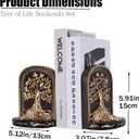 Tree of Life Bookends, Black Gold 2 Non-Skid Heavy Decorative Bookends for Shelves Or Bookcase, Elegant Bookends for Library Office Decor, Home Décor Gift