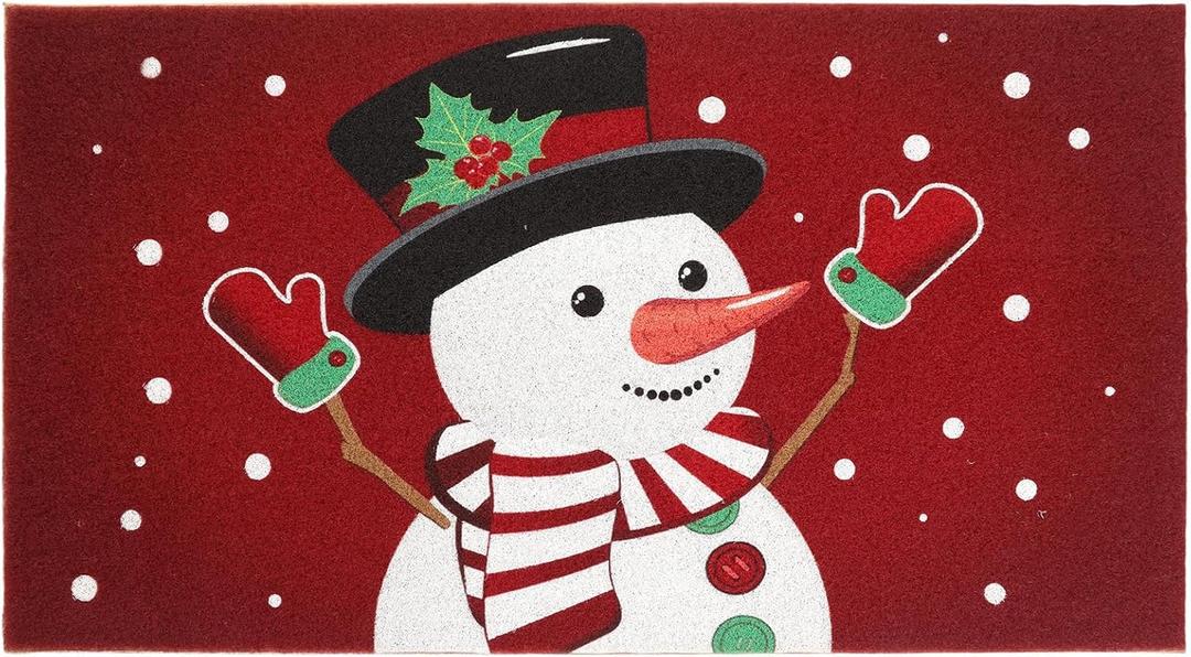 Tinideya Christmas Welcome Front Doormat, Xmas Non Slip Outdoor Mat Rug with Christmas Snowflake Decoration Pattern for Farmhouse Home Entrance Decor Yard Floor Patio, 17 x 30 Inches (Snowman)