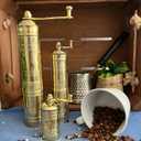 Set of Three Turkish Manual Coffee Grinders, Brass Coffee Mill with Handle, Fixed Top Pepper Grinder, Kitchen Decor
