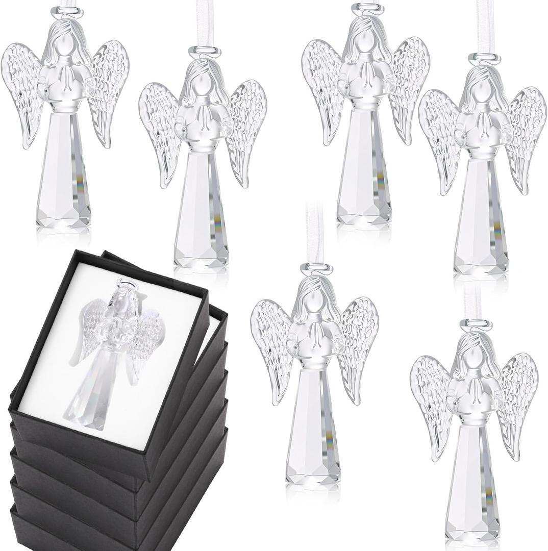 CroBlissful 6 Pcs Crystal Angel Figurine Mother's Day Birthday Gifts Glass Guardian Angel Ornaments Home Decor for Mom Women Men Christian Blessing(Elegant)