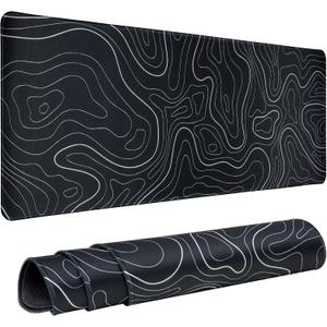 Gaming Mouse Pad Large 31.5 x 11.8in Topographic Keyboard Mousepad for Non-Slip Base and Stitched Edge, Extended Desk Pad XL Desk Mat (Black)