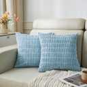 Sunday Praise Pack of 2 Soft Corduroy Decorative Throw Pillow Covers 18x18 Inch Boho Striped Square Pillow Cases for Couch Sofa Bed Rustic Farmhouse Modern Home Decor Aqua Green (18" x 18" (Pack of 2))