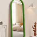 Arched Full Length Mirror, Free Standing Floor Velvet Finish Frame Mirror for Leaning or Hanging, Soft Touch Bedroom & Living Room Decor,Green
