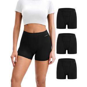 INNERSY Period Boxer for Women High Waisted Leak Proof Postpartm Menstrual Mesh Boy Shorts Panties Underwear 3-Pack (Black, L)