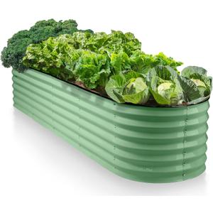 9-in-1 Galvanized Steel Raised Garden Bed // 821.5 ft Modular Planter for Gardening, Vegetables, Flowers // 18" Tall Metal Raised Garden Beds Outdoor (Light Green) // Patented Design Planter Box