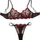 SweatyRocks Women's Valentines Lace Floral Lingerie Sets Sexy Mesh Bra and Panty Babydoll Outfits (Black, S)