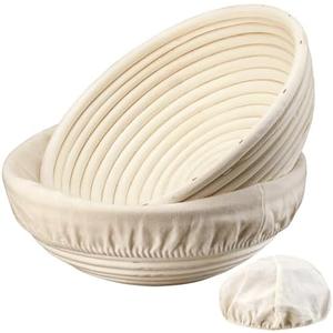 Dimpola Banneton Bread Proofing Basket Banneton Basket Set Sourdough Proofing Basket Round Proofing Bowls Handmade Rattan Baskets and Liners (Round 9 inch set of 2)