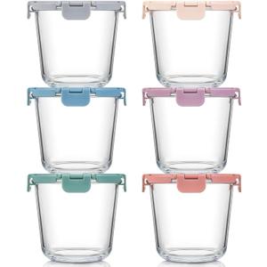 [UPGRADED LID] 6 Sets 3 Cup Glass Meal Prep Containers with Lids, Food Storage Bowl Jars for Leftover Lunch Meal Oats Salad Soup Fruit Snack Yogurt - Microwave, Oven, Freezer Safe, BPA Free, Airtight, Clear 