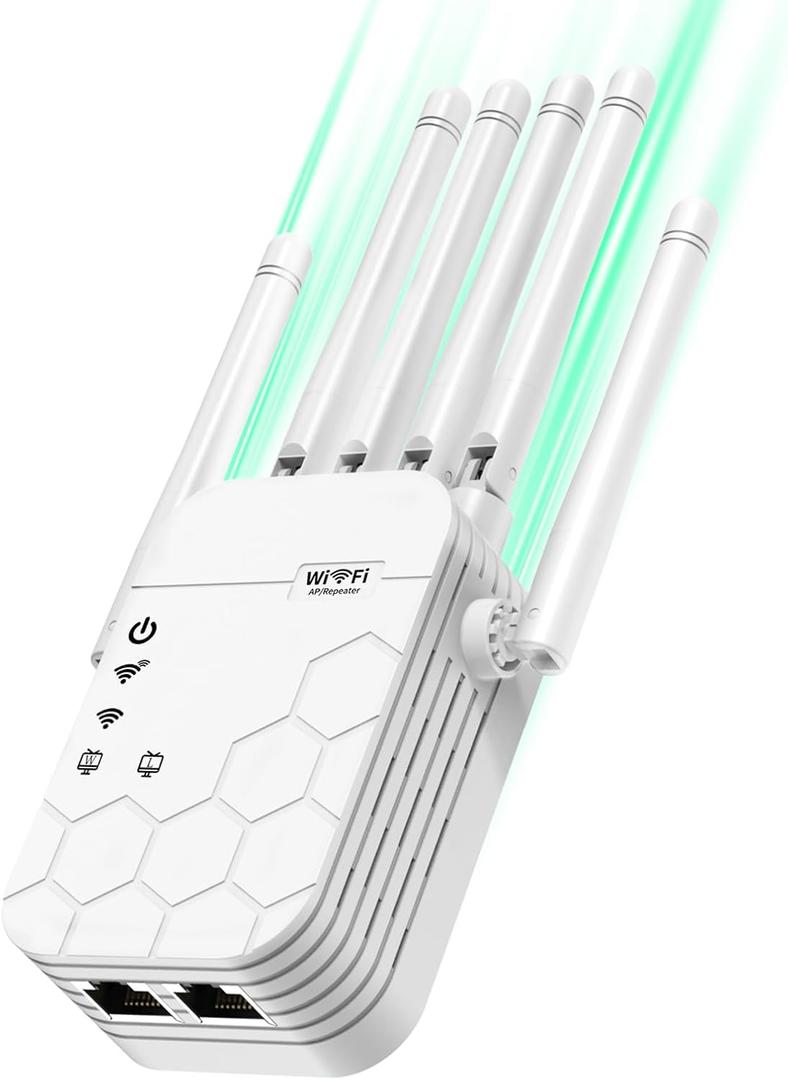 WiFi Extender Signal Booster, Dual-Band 1200Mbps, Coverage Up to 12,880 Sq. Ft, 5 Modes with Ethernet Ports, Ideal for Home, Office, Gaming & Streaming