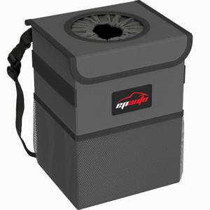 EPAuto Waterproof Car Trash Can with Lid and Storage Pockets, 2.5 Gallon Leakproof, Dark Gray
