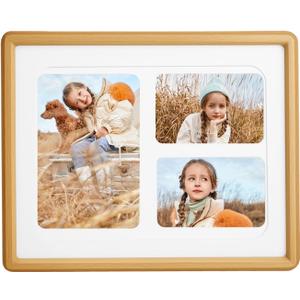 8x10 Collage Picture Frame Natural Teak Solid Wood, 4x6 Collage Photo Frame Displays and Two 3x4 Photos or 8x10 (Without Mat), Wooden Frame for Tabletop or Wall Mounting Display