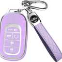 QBUC for Honda Key fob Cover with Keychain,Car Key Case Protector Compatible with Honda Accord Civic HRV CRV Pilot 5 Buttons Smart Remote Key (purple)