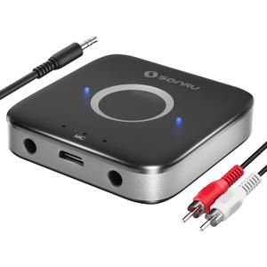 Bluetooth 5.3 Adapter Hi-Fi Equipment for Car Wireless Audio Receiver with 3.5mm AUX RCA Cable, Noise Cancellation, Dual AUX Outputs for Home Speakers Wired Headphones