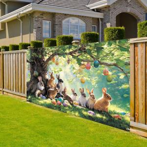Happy Easter Backdrop 71" X 43" Large Happy Easter Day Banner Rabbit Party Decorations Bunny Photography Background