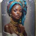 DRLWGTY Framed Wall Art, African Style Elegant Woman Canvas with Handmade Crystals and Gemstones, Large Modern Artwork Ready to Hang for Bedroom, Living Room, Office Decor, 36"L x 24"W