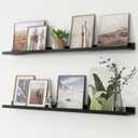 Picture Ledge Shelf, Floating Shelves Set of 2, 48 Inches Long Large Nursery Book Shelves for Toys Storage, Kids Bookshelf Wall Mounted for Living Room Bedroom Decor Books Photo Frames, Black (48'', Set of 2)