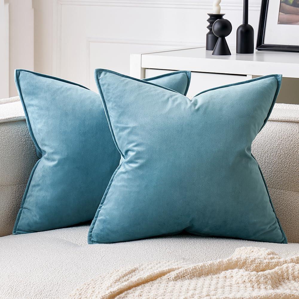 MIULEE Light Blue Velvet Throw Pillow Covers 18x18 Soft Decorative Solid Square Cushion Cases Pack of 2 Modern Luxury Home Decor for Couch, Sofa, Bedroom