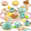 Wooden Tea Set for Little Girls Play Food Pretend Play Kitchen Accessories for 3 4 5 Years Old Girls and Boys Toddler Princess Tea Time Party Food Toys