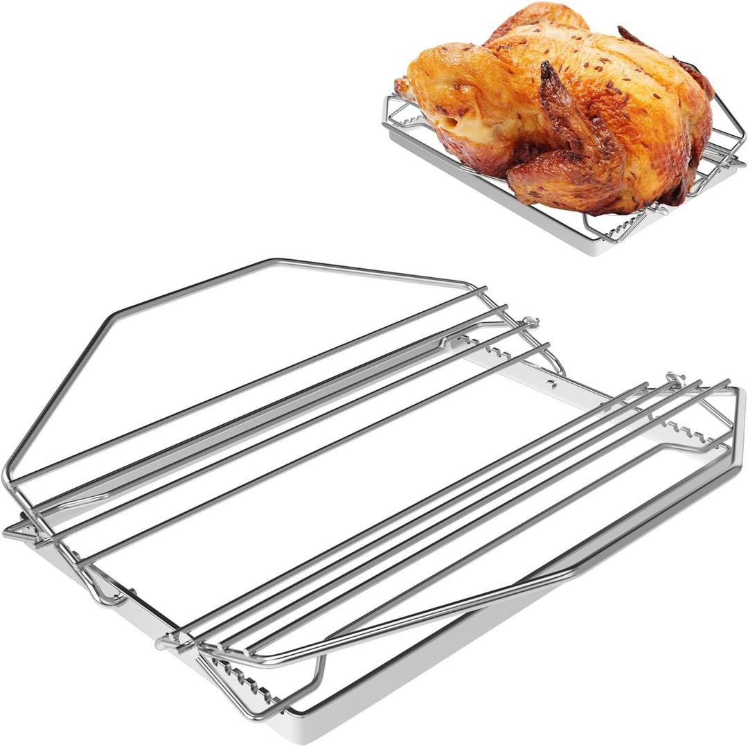 BQMAX Adjustable Turkey Chicken Roasting Rack, Universal Rib Roasting Rack, V-Shaped Turkey Roasting Rack, 11" Poultry Rack for Most Smoker, Ovens