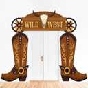 Wild Western Porch Banner West West Cowboy Party Door Decoration Cowboy Boot Hanging Banner Background Western Themed Saloon Porch Sign for Bar Birthday Photo Booth Props Favor Supplies