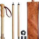 Trekking Poles- 1-pc Pack - Adjustable Hiking or Walking Stick Strong, Natural Beech Wood - Quick Adjust Flip-Lock - Beech Wood Grip, Leather Strap (Brown)