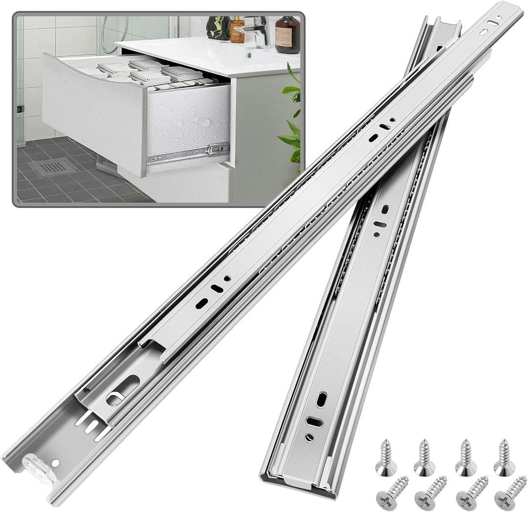 1 Pair Stainless Steel Full Extension Ball Bearing Drawer Slides 8 10 12 14 16 18 20 22 24 Inch 100 LB Load Capacity Side Mount Cabinet Rails Dresser Metal Runners Kitchen (18 inch,Stainless)