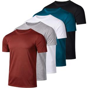 5 Pack Men's Dry Fit Workout T Shirts Crew Neck Athletic Gym Running Tees (L)