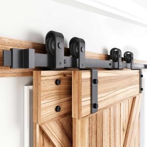 EaseLife 7.5FT Bypass Double Sliding Barn Door Hardware Kit,Single Track, Slide Smoothly Quietly, Easy Install (7.5FT Track Kit for Double 50" Wide Door) (Black)