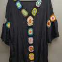 SweatyRocks Women's Floral Crochet Coverups Dress 3/4 Sleeve V Neck Sheer Beach Cover Up Dress Black X-Large