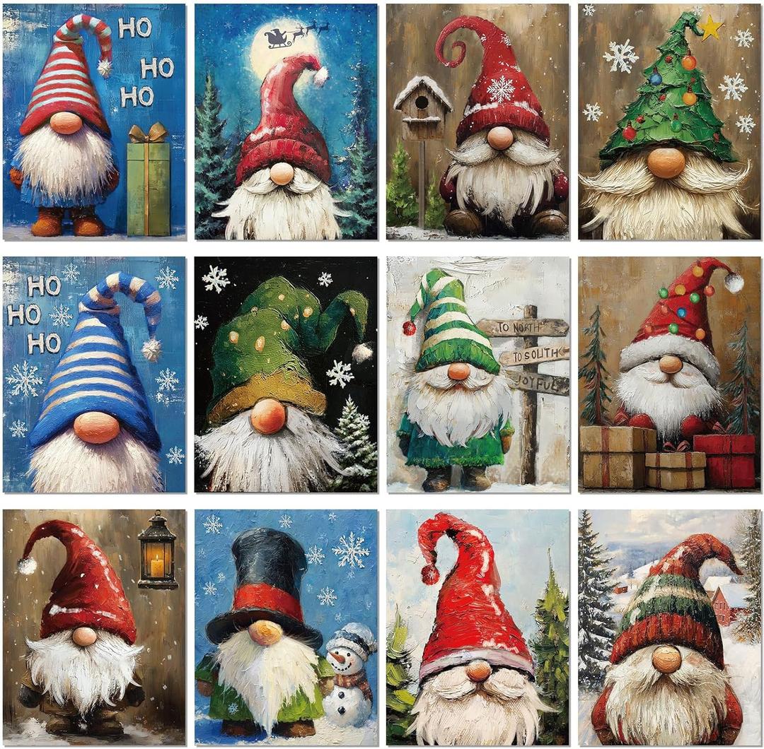 Sherr 12 Pcs Pre Drawn Canvas Pre Printed Canvas Set for Adults Cute Printed to Paint Set Theme Painting for Valentine's Day Party Favor(Christmas Gnome,8 x 10 Inch)