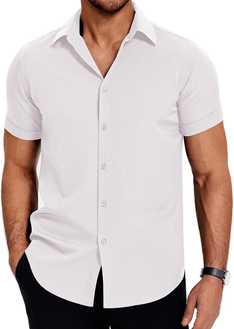 COOFANDY Mens Dress Shirts Short Sleeve Regular Fit Lightweight Untucked Button Down Shirt (White, M)