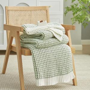 Amlie Home Knit Throw Blanket, Soft Chenille Cozy Breathable Pineapple Chunky Decorative Blanket for Couch, Bed & Sofa, French-Inspired Lightweight Warm Gift for Women, Sage Green, 50"x60"