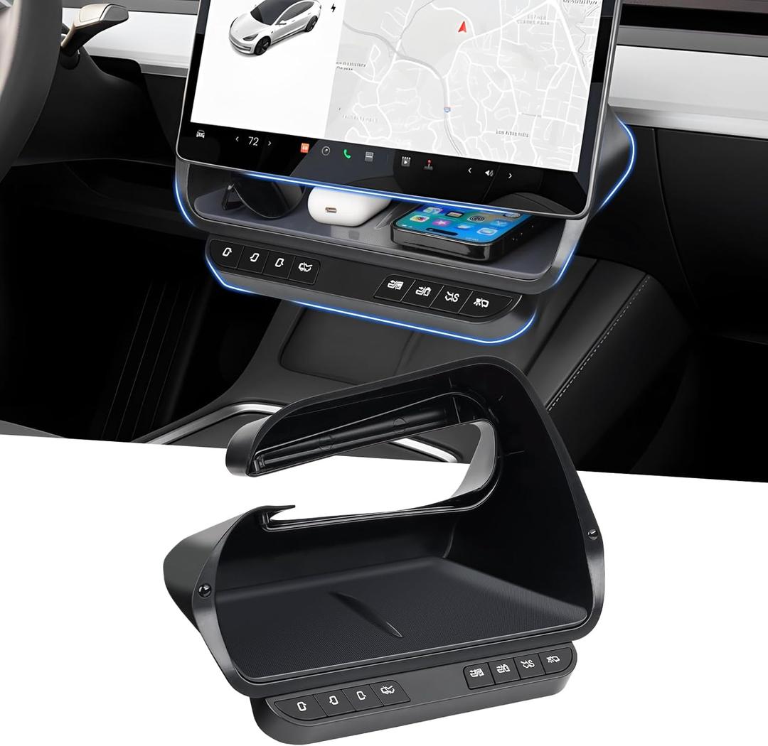For Tesla Model Y/ 3 Under Screen Storage Box with Control Button, Physical Button Center Console Organizer for Tesla Model 3 2020-2024, Model Y 2021-2023 (Not for Highland)