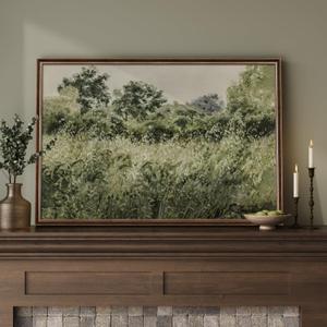 Large Framed Vintage Wall Art, Modern Farmhouse Green Botanical Landscape Canvas Painting Prints, Rustic Cottage Core Nature Flower Meadow Picture for Living Room Bedroom Kitchen Wall Decor, 24x36 In