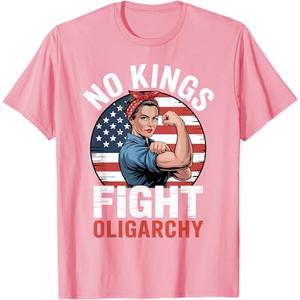 No Kings Fight Oligarchy T-Shirt L, Pink
