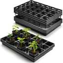 24 Cell Nursery Pots Trays (17"x11"x2") with Plastic Flat Seed Starter Trays, Durable Carrying Seedling Starter Tray, Reusable Planting Trays for Holding 2.7 inch Nursery Pots, 3 Sets Combo (Pot Trays + Flat Trays-3P, Black)