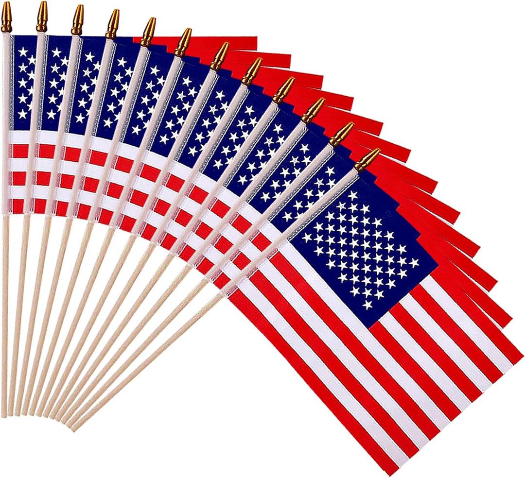 12 Pack Small American Flags/Mini American Flag for Outdoor US 4x6 Inch American Hand Held Stick Flag with Safety Spear Top, Patriotic 4th of July Decorations Veteran's Day Decorations