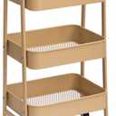 AGTEK Makeup Cart, Movable Rolling Organizer Cart, 3 Tier Metal Utility Cart with Lockable Wheels for Home & Office, Golden