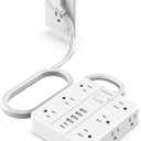 Power Strip Flat Plug with 12 Outlets 6 USB(2 USB C),SMNICE Surge Protector Charging Station with Overload Protection,5ft Extension Cord Widely Spaced Multiple Outlets for Home Office Dorm Essentials (White)