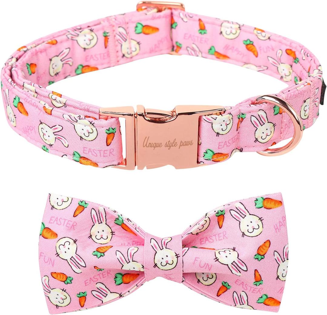 Unique style paws Easter Dog Collar with Bowtie Rabbit & Carrot Puppy Collar for Small Medium Large Boys Girls-S, Pack of 2